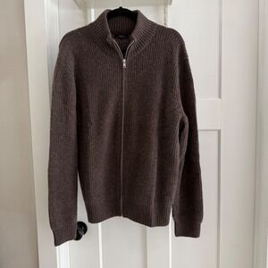 Quince Mongolian Cashmere Fisherman Full Zip Sweater Heather Truffle Brown L